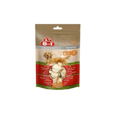 8в1 Косточка из сыромятной кожи и куриного мяса Delights Beef (Делайтс Биф) для собак, S, длина 11 см, 6 шт./уп., 8IN1
