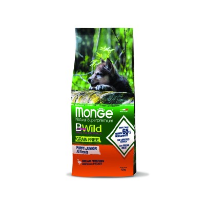 Монже Корм BWild GRAIN FREE PUPPY/JUNIOR беззерновой для щенков всех пород Утка/Картофель, 2,5 кг, Monge