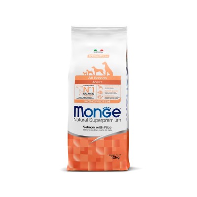 Монже Корм Dog Monoprotein для собак всех пород Лосось/Рис, 12 кг, Monge