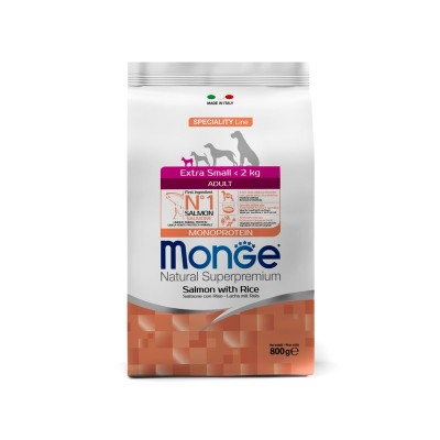 Монже Корм Dog Monoprotein Extra Small для собак миниатюрных пород Лосось/Рис, 800 г, Monge