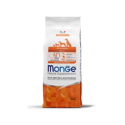 Монже Корм Dog Monoprotein для собак всех пород Утка/Рис/Картофель, 12 кг, Monge