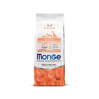 Монже Корм Dog Monoprotein Puppy/Junior для щенков всех пород, Лосось/Рис, 12 кг, Monge