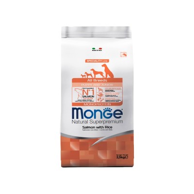 Монже Корм Dog Monoprotein Puppy/Junior для щенков всех пород, Лосось/Рис, 12 кг, Monge