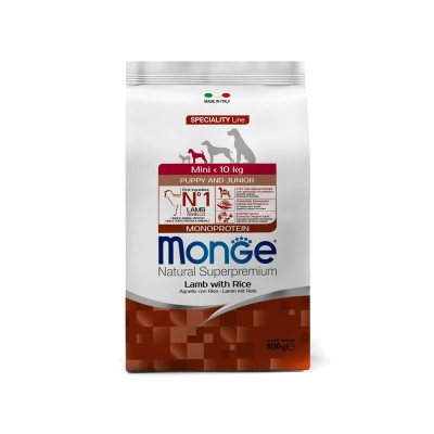 Монже Корм Dog Monoprotein Mini для щенков мелких пород Ягненок/Рис/Картофель, 800 г, Monge