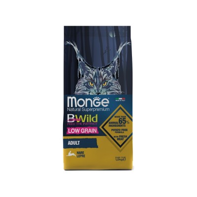 Монже Корм для кошек Bwild LOW GRAIN Cat Hare низкозерновой, Мясо зайца, 1,5 кг, Monge