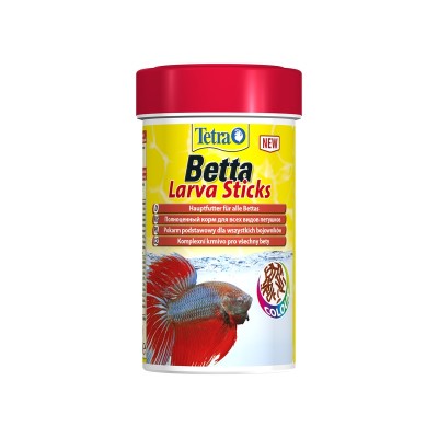 Тетра Корм Betta LarvaSticks в форме мотыля для петушков и лабиринтовых рыб, банка, 100 мл, Tetra