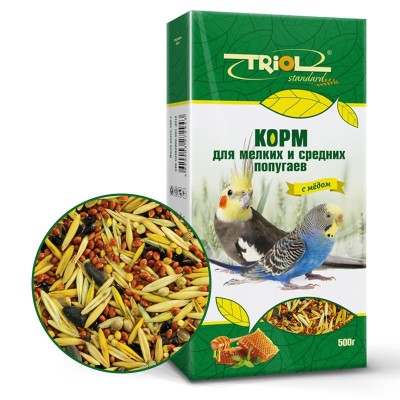 Триол Корм Standart для мелких и средних попугаев, с медом, 500 г, Triol