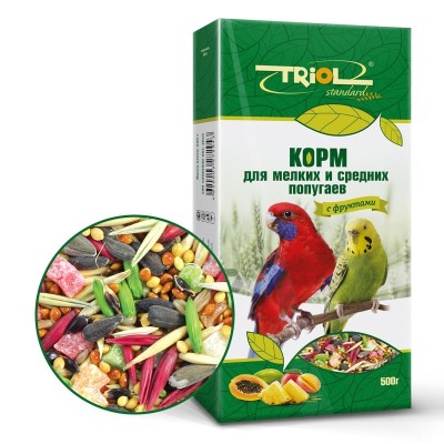 Триол Корм Standart для мелких и средних попугаев, с фруктами, 500 г, Triol