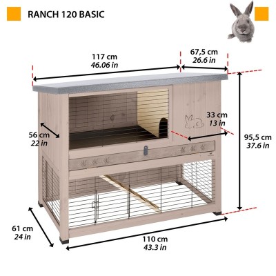Ферпласт Деревянная клетка для кроликов и морских свинок Ranch 120 Basic, 117*57,5*95,5 см, серая, Ferplast