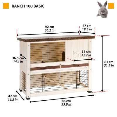 Ферпласт Деревянная клетка для кроликов и морских свинок Ranch 100 Basic, 92*47*81 см, Ferplast