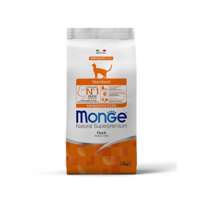 Монже Корм Cat Monoprotein Sterilised Duck для стерилизованных кошек, Утка, 1,5 кг, Monge