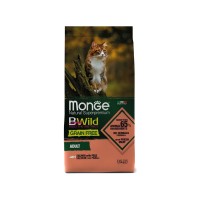 МОНЖЕ Корм беззерновой Cat BWild GRAIN FREE для кошек, лосось/горох, 1,5 кг, Monge