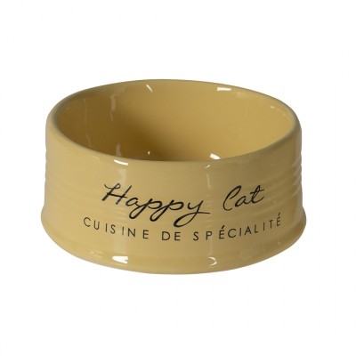 Дуво+ Миска керамическая Happy Cat для кошек, 300 мл, диаметр 10,5 см, желтая, DUVO+