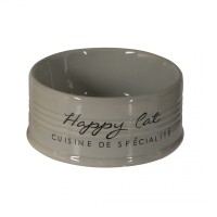 Дуво+ Миска керамическая Happy Cat для кошек, 300 мл, диаметр 10,5 см, серая  , DUVO+