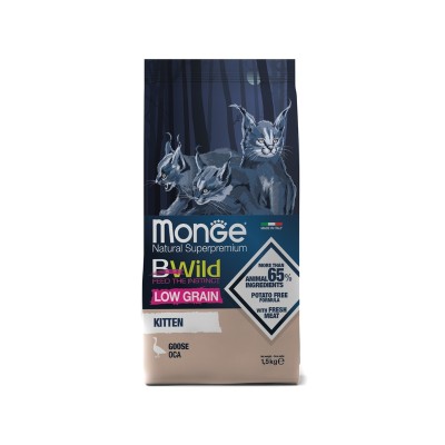 Монже Корм беззерновой Cat BWild LOW GRAIN Kitten для котят, Гусь, 1,5 кг, Monge