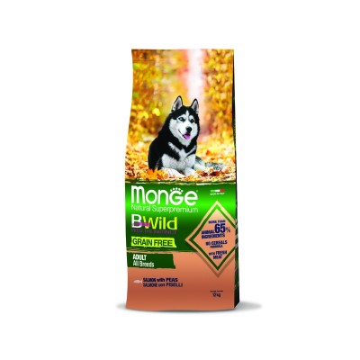 Монже Корм беззерновой BWild GRAIN FREE для собак всех пород, Лосось/Горох, 2,5 кг, Monge