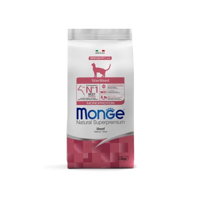 Монже Корм Cat Monoprotein Sterilised для стерилизованных кошек, говядина, 1,5 кг, Monge