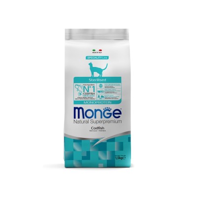 Монже Корм Cat Monoprotein Sterilised для стерилизованных кошек, треска, 1,5 кг, Monge