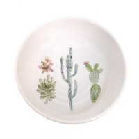 Тархонг Миска для кошек и собак Cactus белая с рисунком, 17*6 см, 950 мл, 3 кактуса, меламин, TarHong