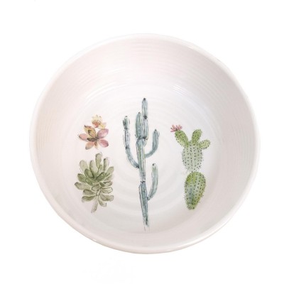 Тархонг Миска для кошек и собак Cactus белая с рисунком, 17*6 см, 950 мл, 3 кактуса, меламин, TarHong