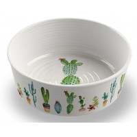 Тархонг Миска для кошек и собак Cactus белая с рисунком, 21,6*7 см, 1,9 л, один кактус, меламин, TarHong