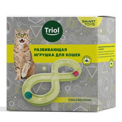 Триол Игровая дорожка для кошек Восьмерка с шариками, 50*24*5 см, цвет оливковый, Triol