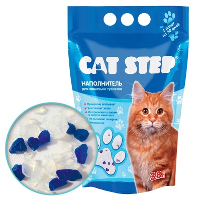 Кет Степ Наполнитель силикагелевый антибактериальный Cat Step Arctic Blue классический, 26,6 л (11,7 кг)