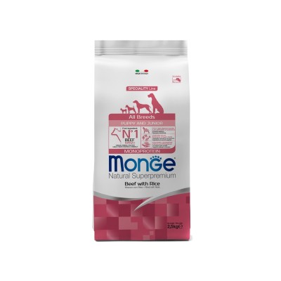 Монже Корм Dog Monoprotein Puppy/Junior для щенков всех пород, Говядина/Рис, 2,5 кг, Monge