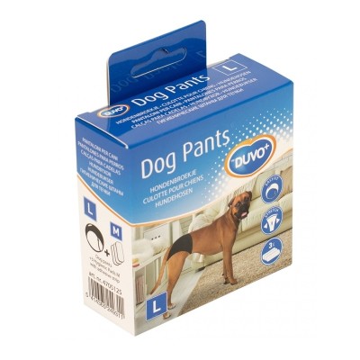Дуво+ Трусы для собак гигиенические Dog Pants черные + 3 прокладки, L, объем талии 40-49 см, Duvo+
