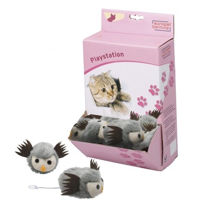 Эби Игрушка для кошек вибрирующая заводная 7 см, сова серая, Europet Bernina International