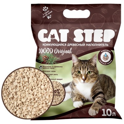 Кет Степ Наполнитель древесный комкующийся Cat Step Wood Original, 10 л