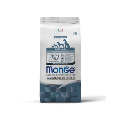 Монже Корм Dog Monoprotein Puppy/Junior для щенков Форель/Рис/Картофель, 2,5 кг, Monge