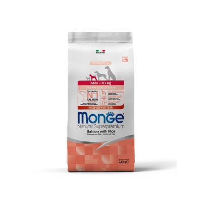 Монже Корм Dog Monoprotein Puppy/Junior для щенков мелких пород Лосось/Рис, 7,5 кг, Monge