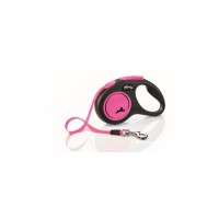 Флекси Рулетка NEW NEON для собак до 15 кг, лента 5 м, неоновый розовый, Flexi