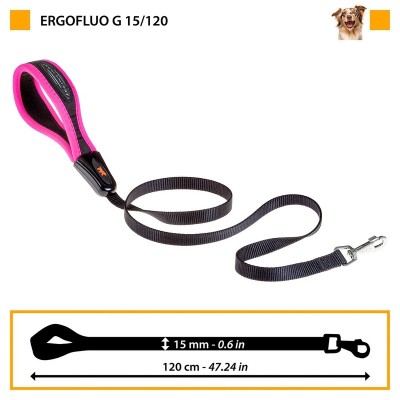 Ферпласт Поводок ERGOFLUO G для собак, длина 120 см, нейлон, розовый, 15/120, ширина 1,5 см, Ferplast