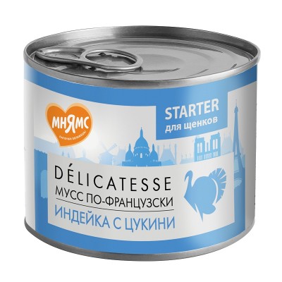 Мнямс Консервы Delicatesse Starter Мусс по-французскии для щенков до 4-х месяцев, Индейка/Цукини, паштет, 200 г