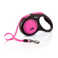 Флекси Рулетка NEW NEON для собак до 25 кг, лента 5 м, неоновый розовый, Flexi