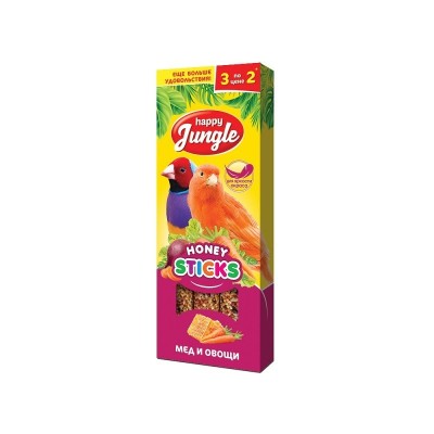 Крекеры для канареек и экзотических птиц, Мед/Овощи, 3 шт/уп., 100 г, Happy Jungle (Хэппи Джангл)