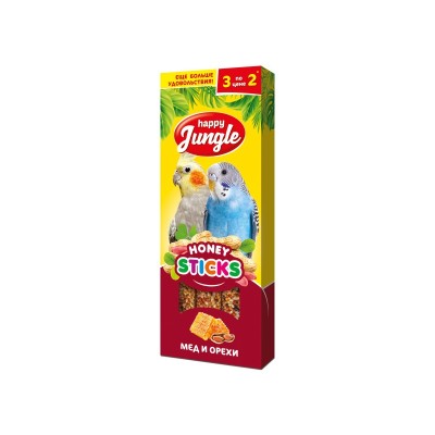 Крекеры для мелких и средних птиц Мед/Орехи, 3 шт/уп., 100 г, Happy Jungle (Хэппи Джангл)