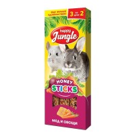 Хэппи Джангл Лакомство (палочки на деревянном стержне) для крупных грызунов, 3 шт/уп., мед/овощи, Happy Jungle