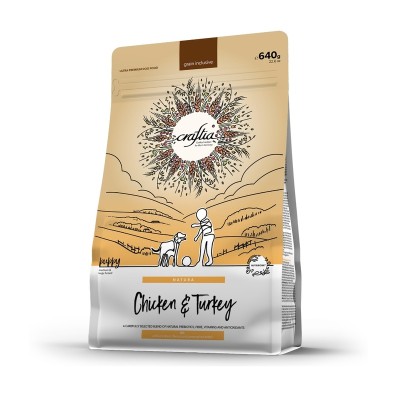 Крафтиа Корм CRAFTIA NATURA для щенков средних и крупных пород Курица/Индейка, 640 г  , Craftia