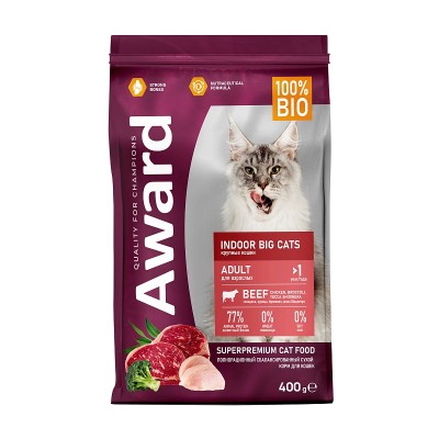 Авард Корм Indoor Big cats для кошек крупных пород, Говядина/Курица/Брокколи/Юкка, 10 кг, Award