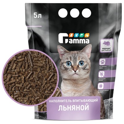 Гамма Наполнитель впитывающий льняной для кошек и грызунов, 5 л, Gamma