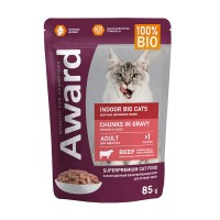 Авард Паучи Indoor big cats для кошек крупных пород, кусочки в соусе, Говядина, 85 г, Award