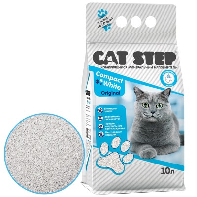 Кет Степ Наполнитель комкующийся минеральный Cat Step Compact White, Original, без запаха, 10 л