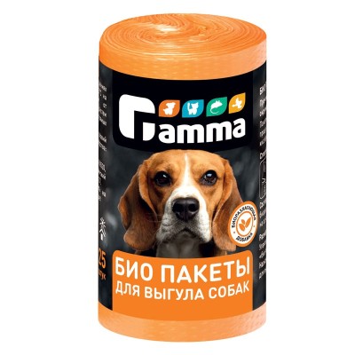 Гамма Пакеты биоразлагаемые для уборки за собакой 25 шт (рулон), 24*36 см, Гамма