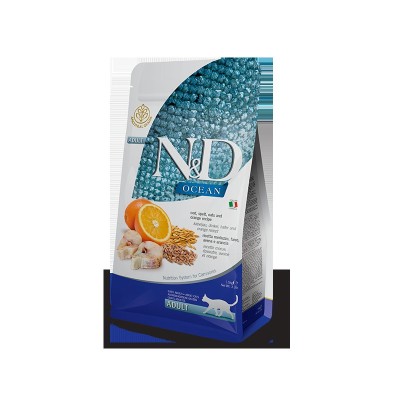 Фармина Корм низкозерновой N/D Low Grain Ocean Codfish end Orange для кошек Треска, спельта, овес и апельсин, 300 г, Farmina